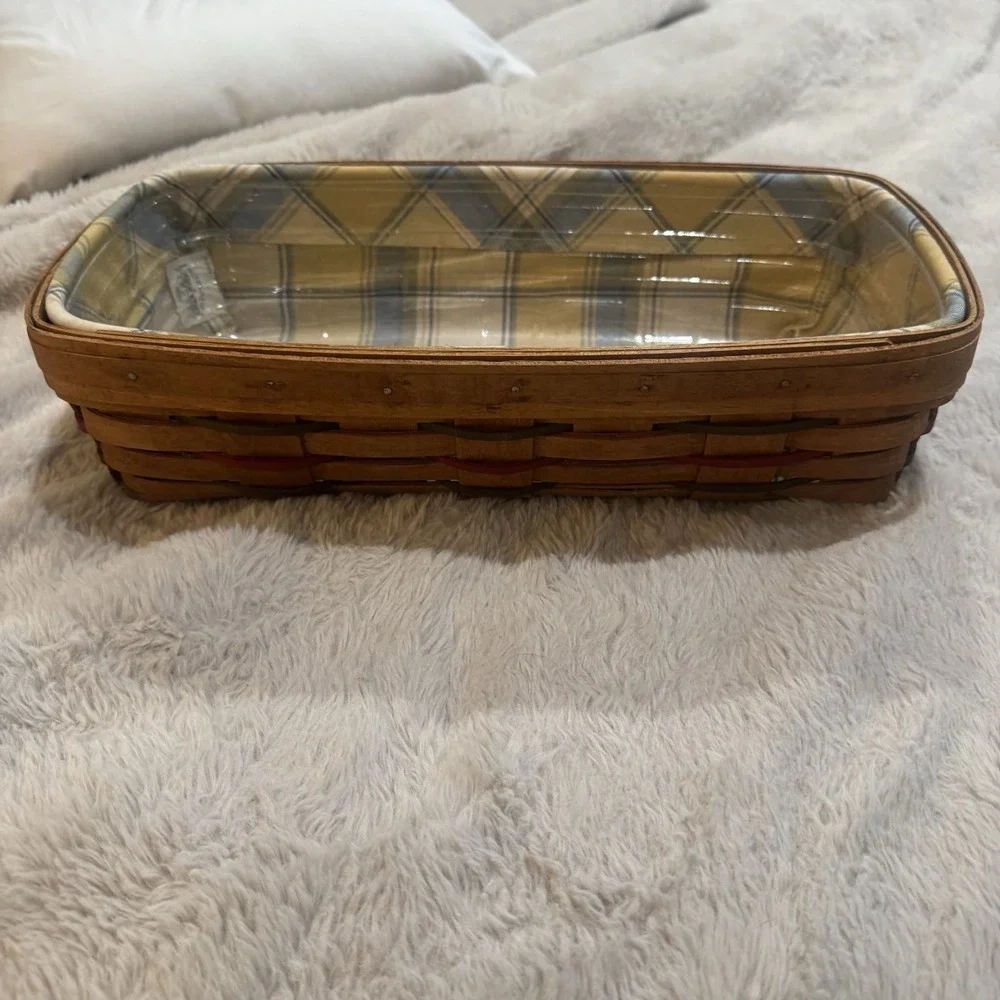 Longaberger 1995 Collection Cracker Basket Blue Yellow Plaid Liner Protector